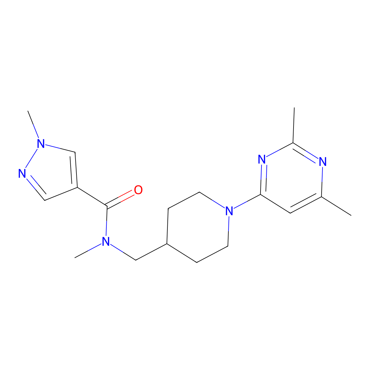 N-{[1-(2,6-dimethylpyrimidin-4-yl)piperidin-4-yl]methyl}-N,1-dimethyl-1H-pyrazole-4-carboxamide molecular structure, CAS 3054536-18-1