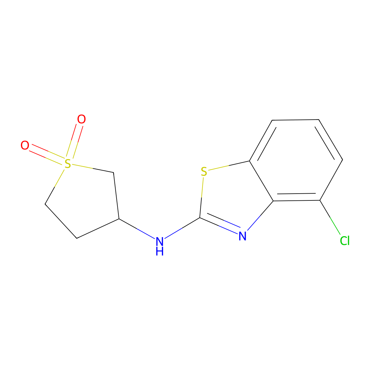 3-[(4-Chloro-1,3-benzothiazol-2-yl)amino]-1lambda-thiolane-1,1-dione molecular structure, CAS 3054536-22-7