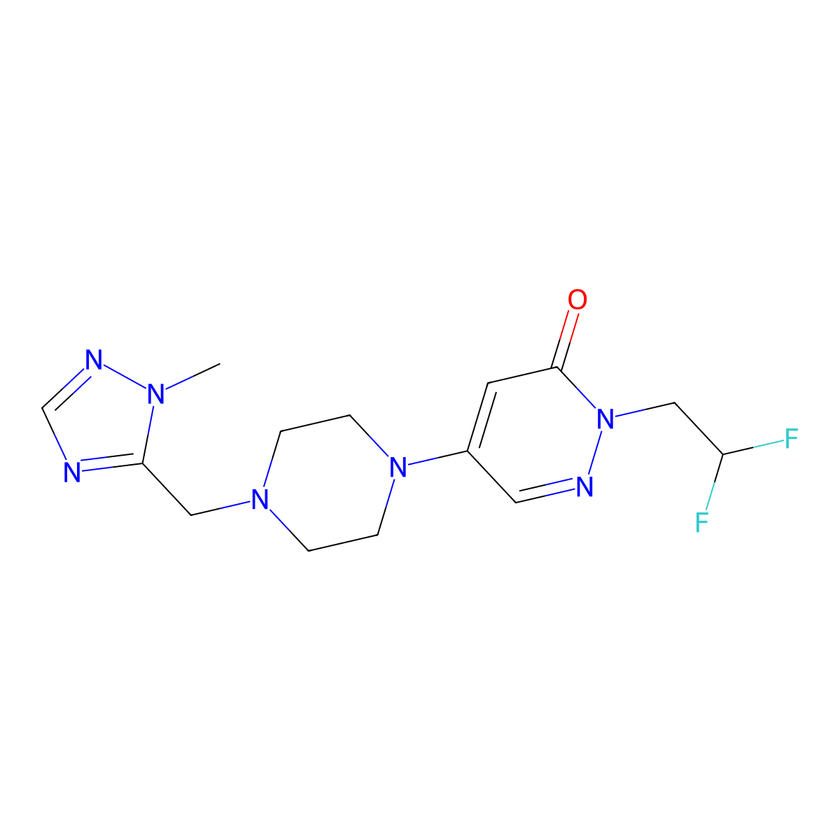 2-(2,2-difluoroethyl)-5-{4-[(1-methyl-1H-1,2,4-triazol-5-yl)methyl]piperazin-1-yl}-2,3-dihydropyridazin-3-one molecular structure, CAS 3054536-24-9