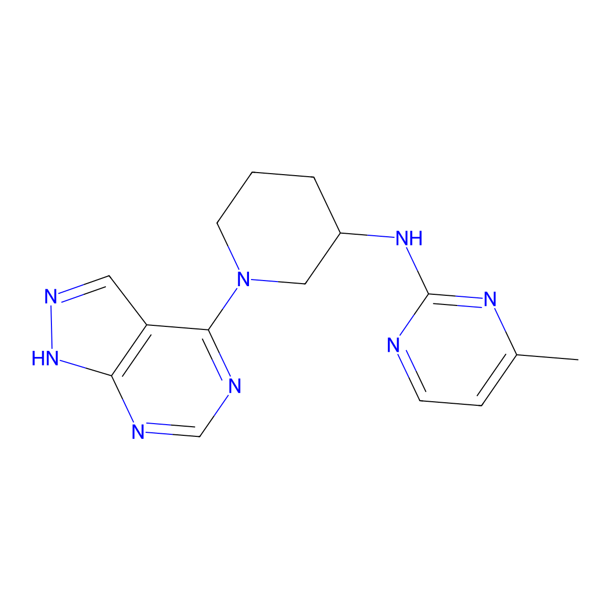 4-methyl-N-(1-{1H-pyrazolo[3,4-d]pyrimidin-4-yl}piperidin-3-yl)pyrimidin-2-amine molecular structure, CAS 3054536-29-4