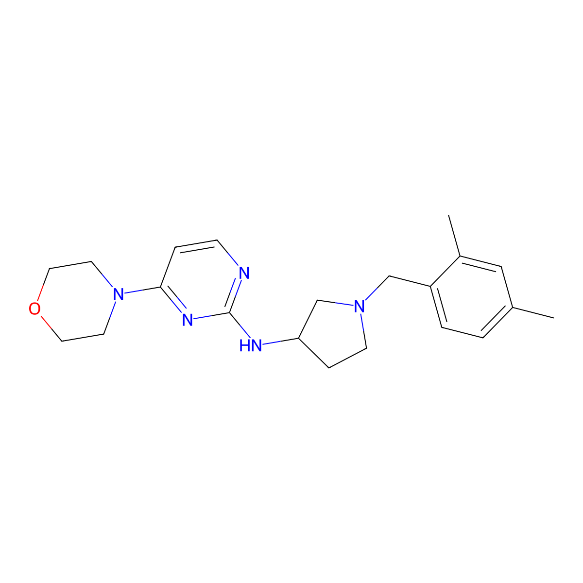 N-{1-[(2,4-dimethylphenyl)methyl]pyrrolidin-3-yl}-4-(morpholin-4-yl)pyrimidin-2-amine molecular structure, CAS 3054536-31-8