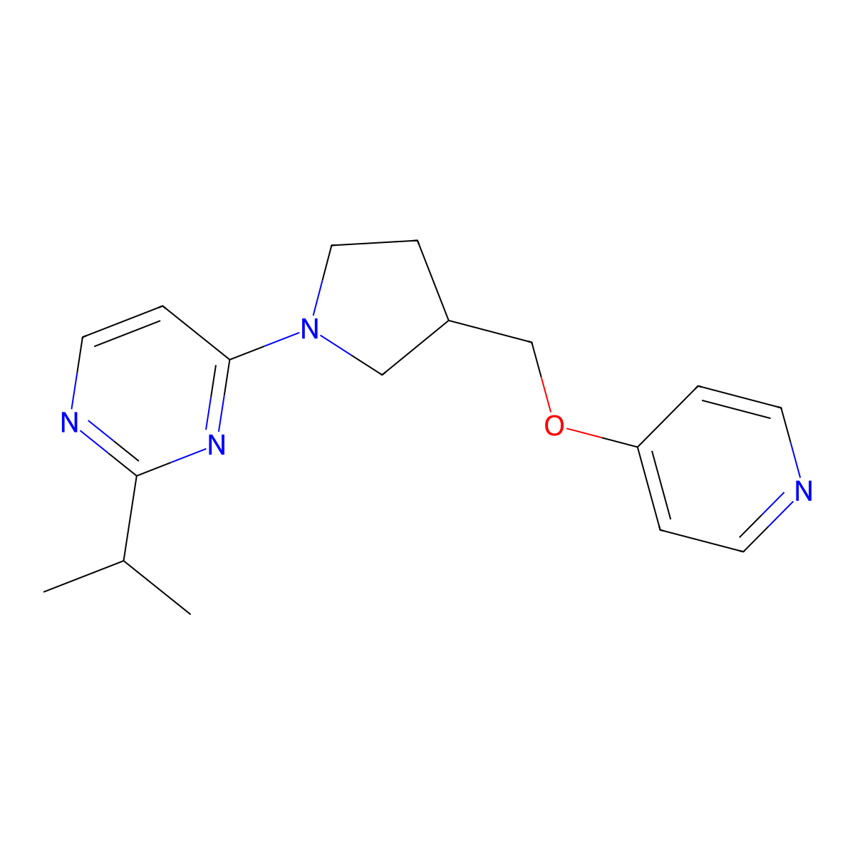 2-(Propan-2-yl)-4-{3-[(pyridin-4-yloxy)methyl]pyrrolidin-1-yl}pyrimidine molecular structure, CAS 3054536-33-0