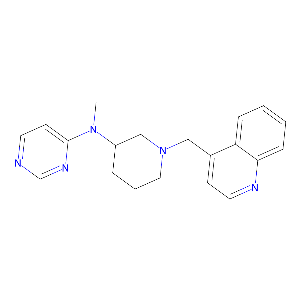N-methyl-N-{1-[(quinolin-4-yl)methyl]piperidin-3-yl}pyrimidin-4-amine molecular structure, CAS 3054536-34-1