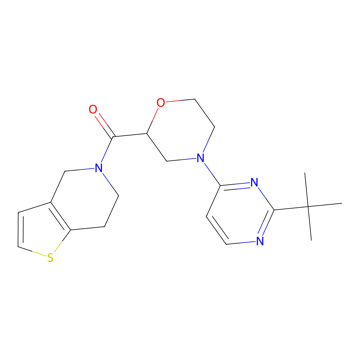 4-(2-tert-butylpyrimidin-4-yl)-2-{4H,5H,6H,7H-thieno[3,2-c]pyridine-5-carbonyl}morpholine molecular structure, CAS 3054536-38-5