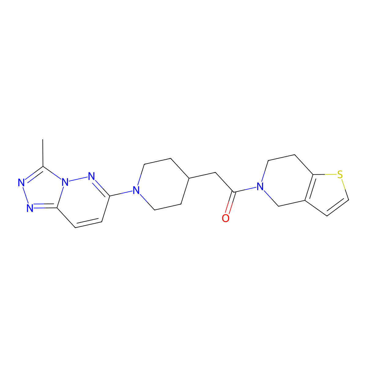 2-(1-{3-methyl-[1,2,4]triazolo[4,3-b]pyridazin-6-yl}piperidin-4-yl)-1-{4H,5H,6H,7H-thieno[3,2-c]pyridin-5-yl}ethan-1-one molecular structure, CAS 3054536-39-6
