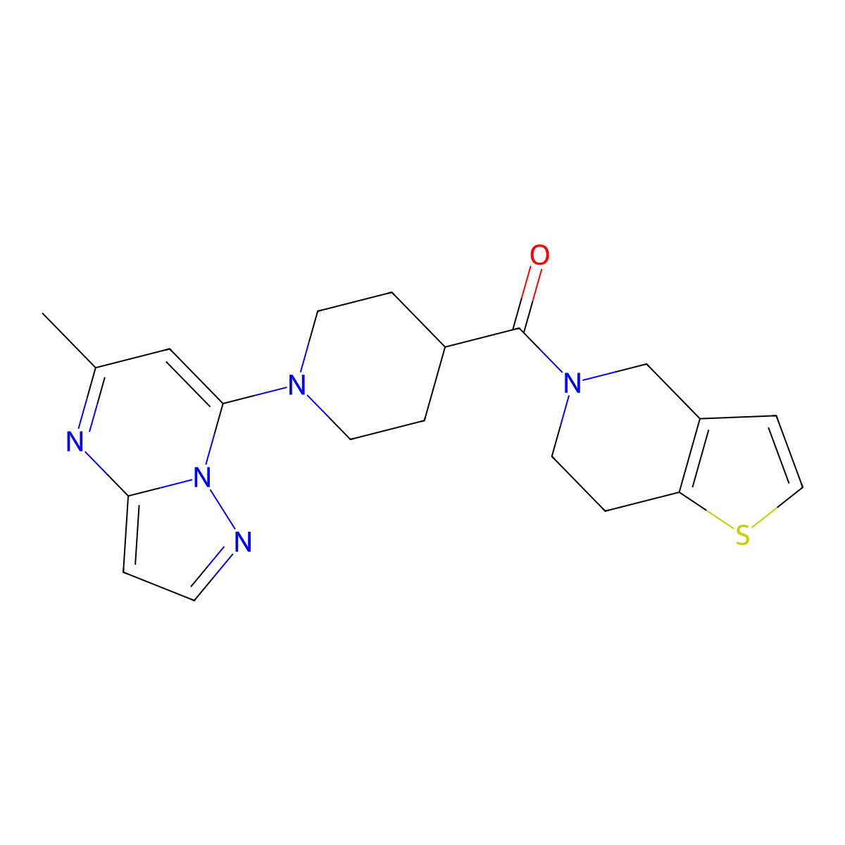 1-{5-methylpyrazolo[1,5-a]pyrimidin-7-yl}-4-{4H,5H,6H,7H-thieno[3,2-c]pyridine-5-carbonyl}piperidine molecular structure, CAS 3054536-40-9