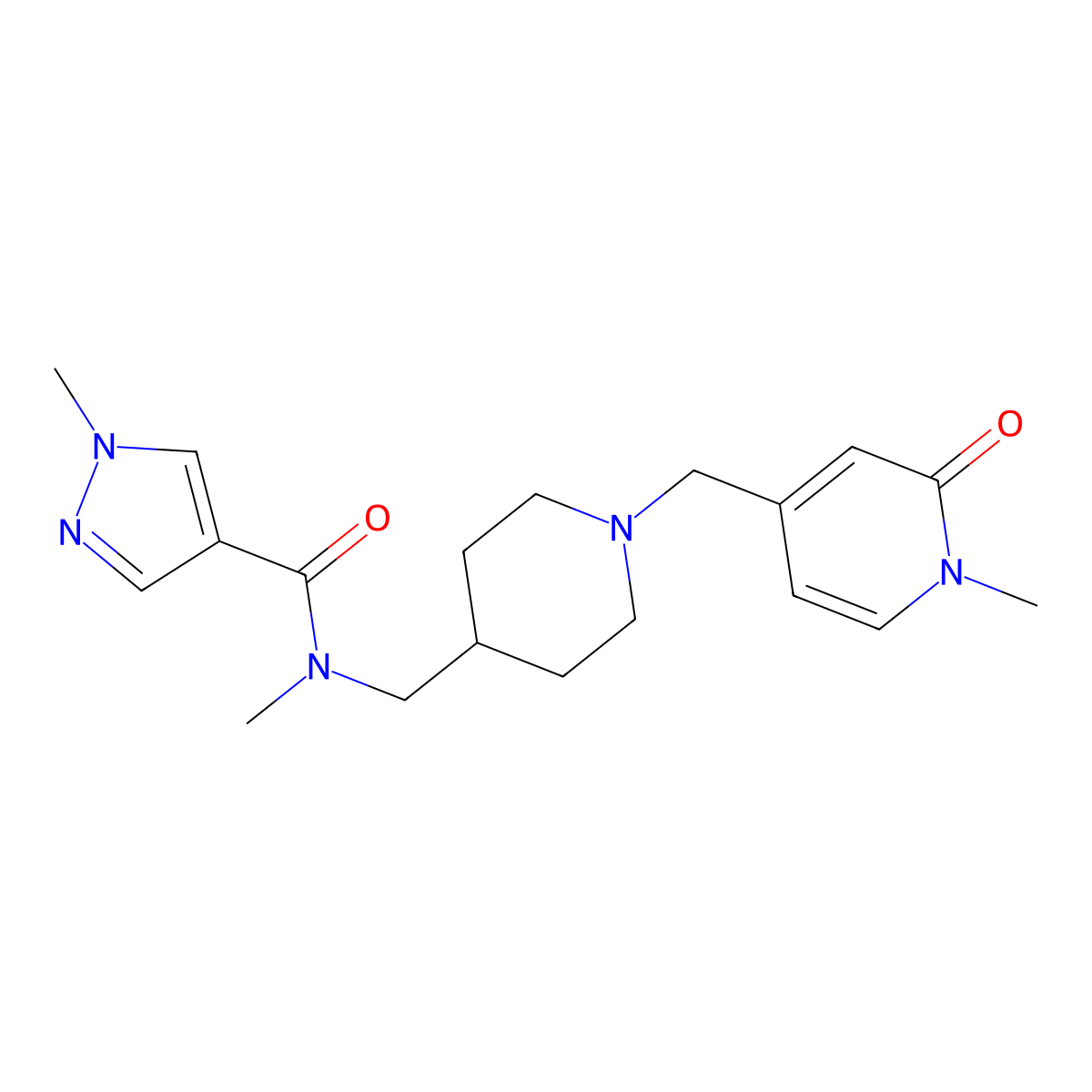 N,1-dimethyl-N-({1-[(1-methyl-2-oxo-1,2-dihydropyridin-4-yl)methyl]piperidin-4-yl}methyl)-1H-pyrazole-4-carboxamide molecular structure, CAS 3054536-41-0