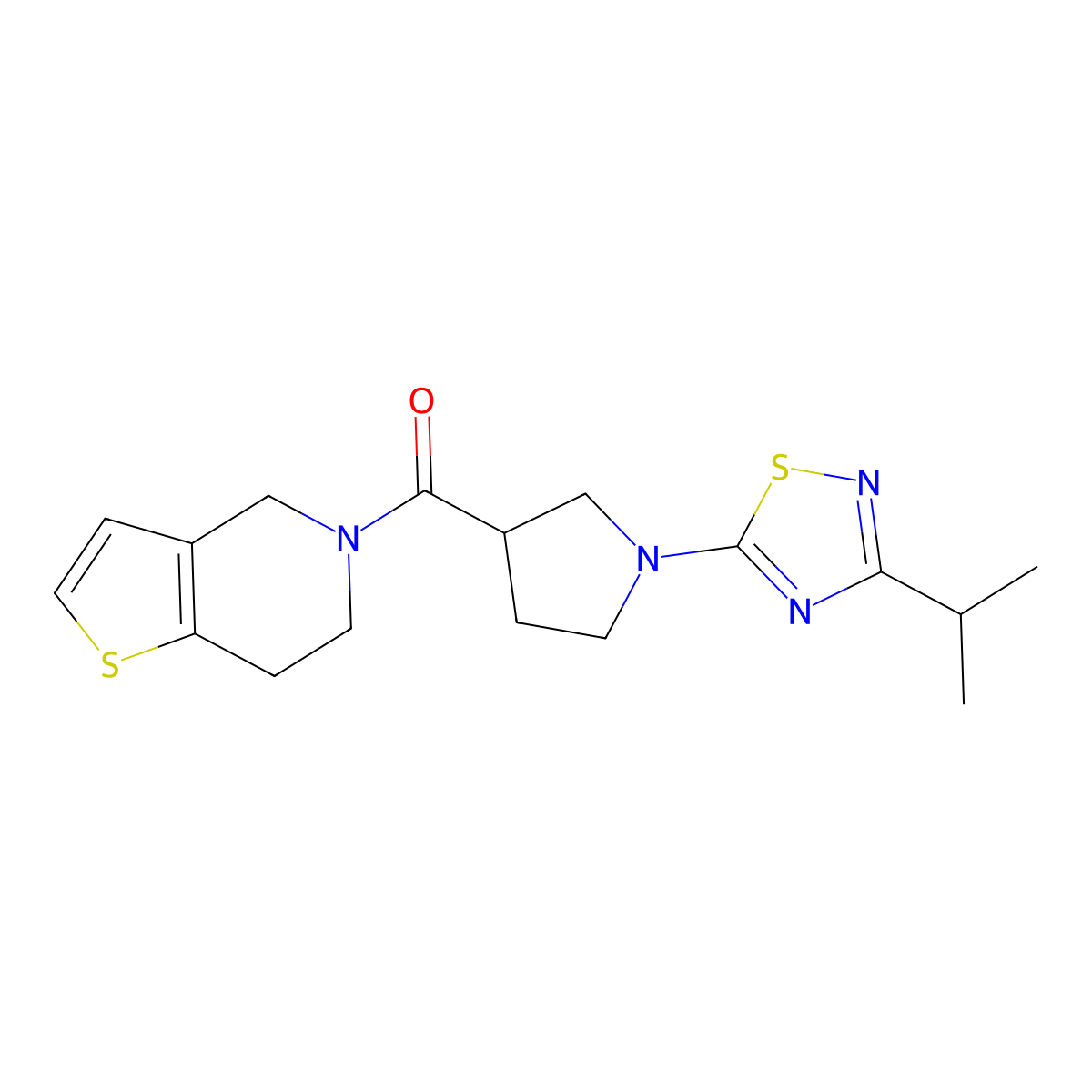 3-(propan-2-yl)-5-(3-{4H,5H,6H,7H-thieno[3,2-c]pyridine-5-carbonyl}pyrrolidin-1-yl)-1,2,4-thiadiazole molecular structure, CAS 3054536-43-2