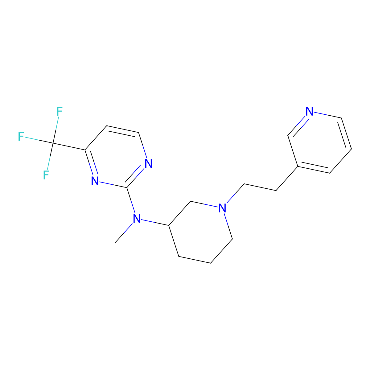 N-methyl-N-{1-[2-(pyridin-3-yl)ethyl]piperidin-3-yl}-4-(trifluoromethyl)pyrimidin-2-amine molecular structure, CAS 3054536-44-3