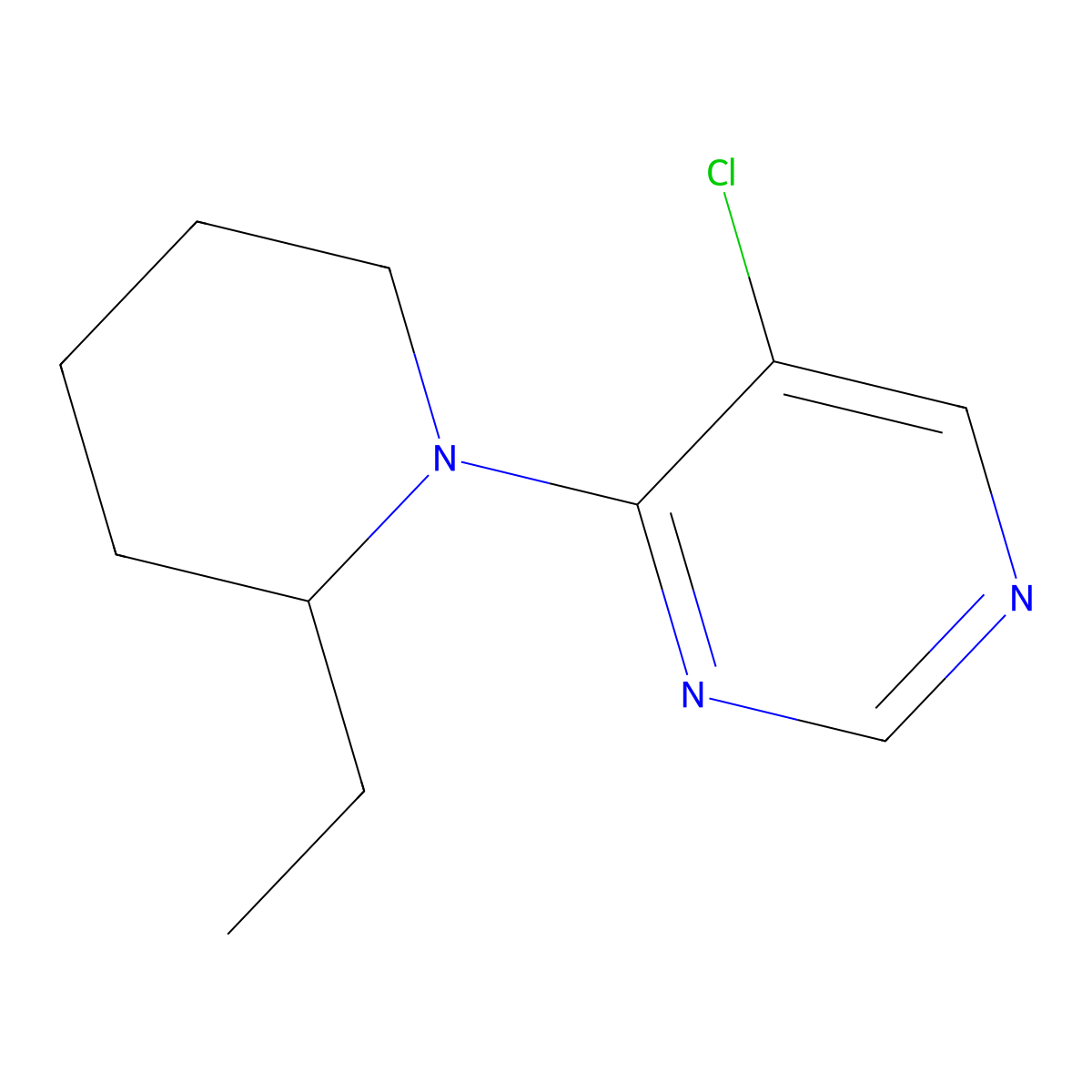 5-Chloro-4-(2-ethylpiperidin-1-yl)pyrimidine molecular structure, CAS 3054536-47-6
