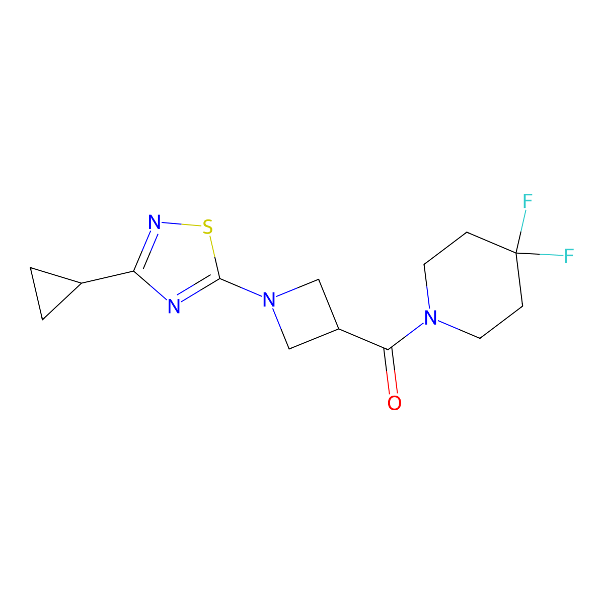 1-[1-(3-Cyclopropyl-1,2,4-thiadiazol-5-yl)azetidine-3-carbonyl]-4,4-difluoropiperidine molecular structure, CAS 3054536-52-3