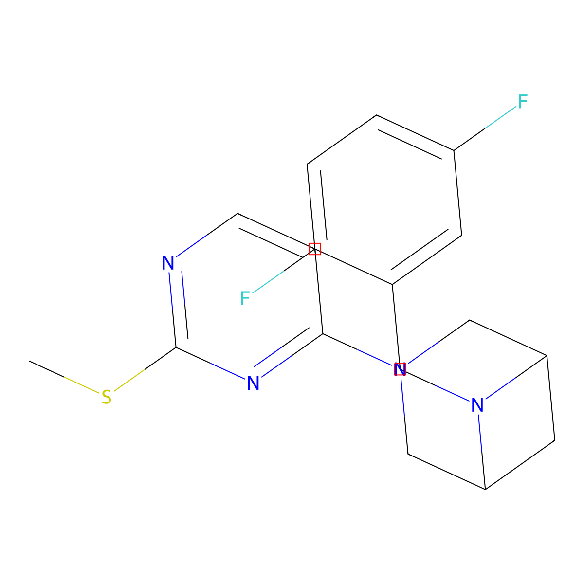 6-[(2,5-Difluorophenyl)methyl]-3-[2-(methylsulfanyl)pyrimidin-4-yl]-3,6-diazabicyclo[3.1.1]heptane molecular structure, CAS 3054536-53-4