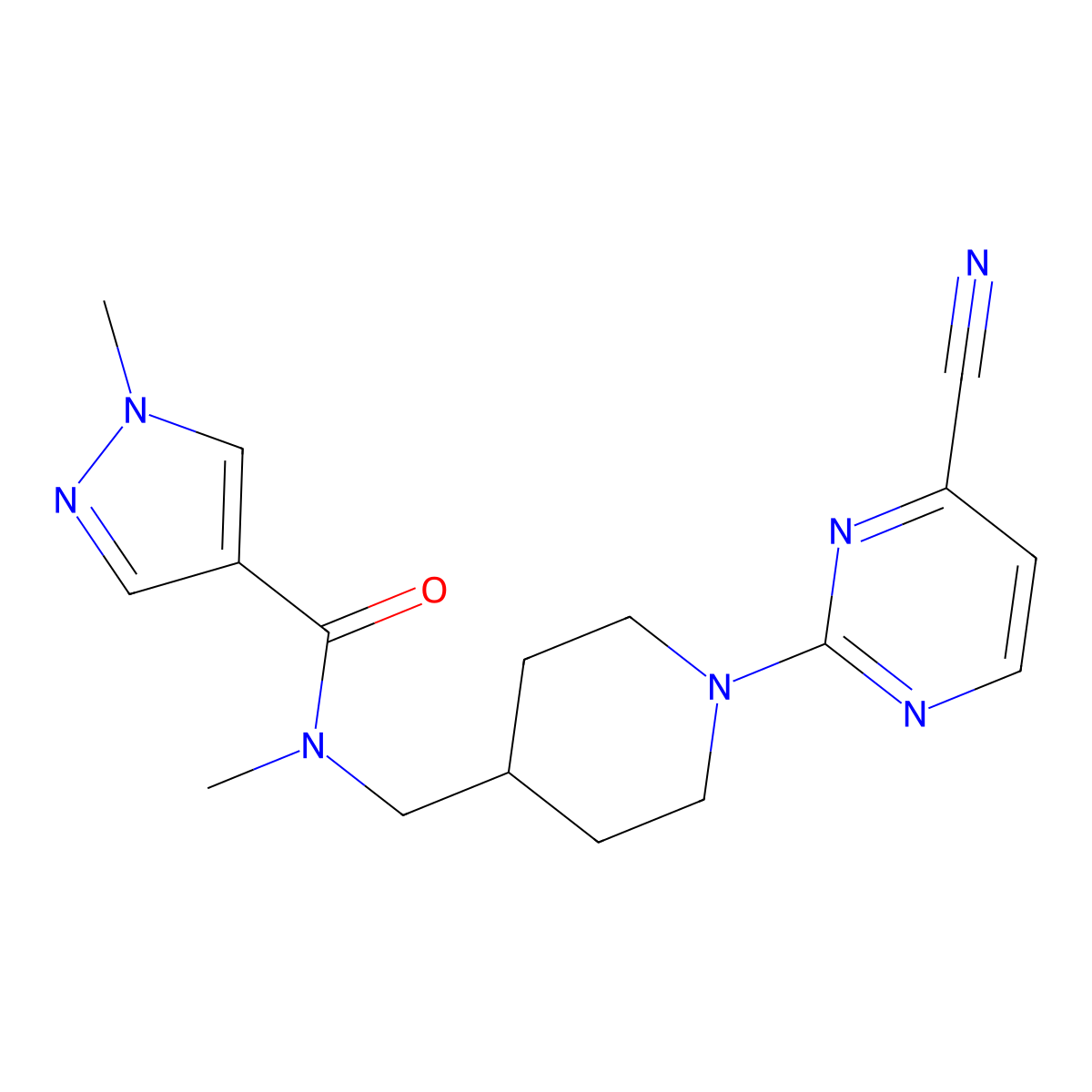 N-{[1-(4-cyanopyrimidin-2-yl)piperidin-4-yl]methyl}-N,1-dimethyl-1H-pyrazole-4-carboxamide molecular structure, CAS 3054536-55-6