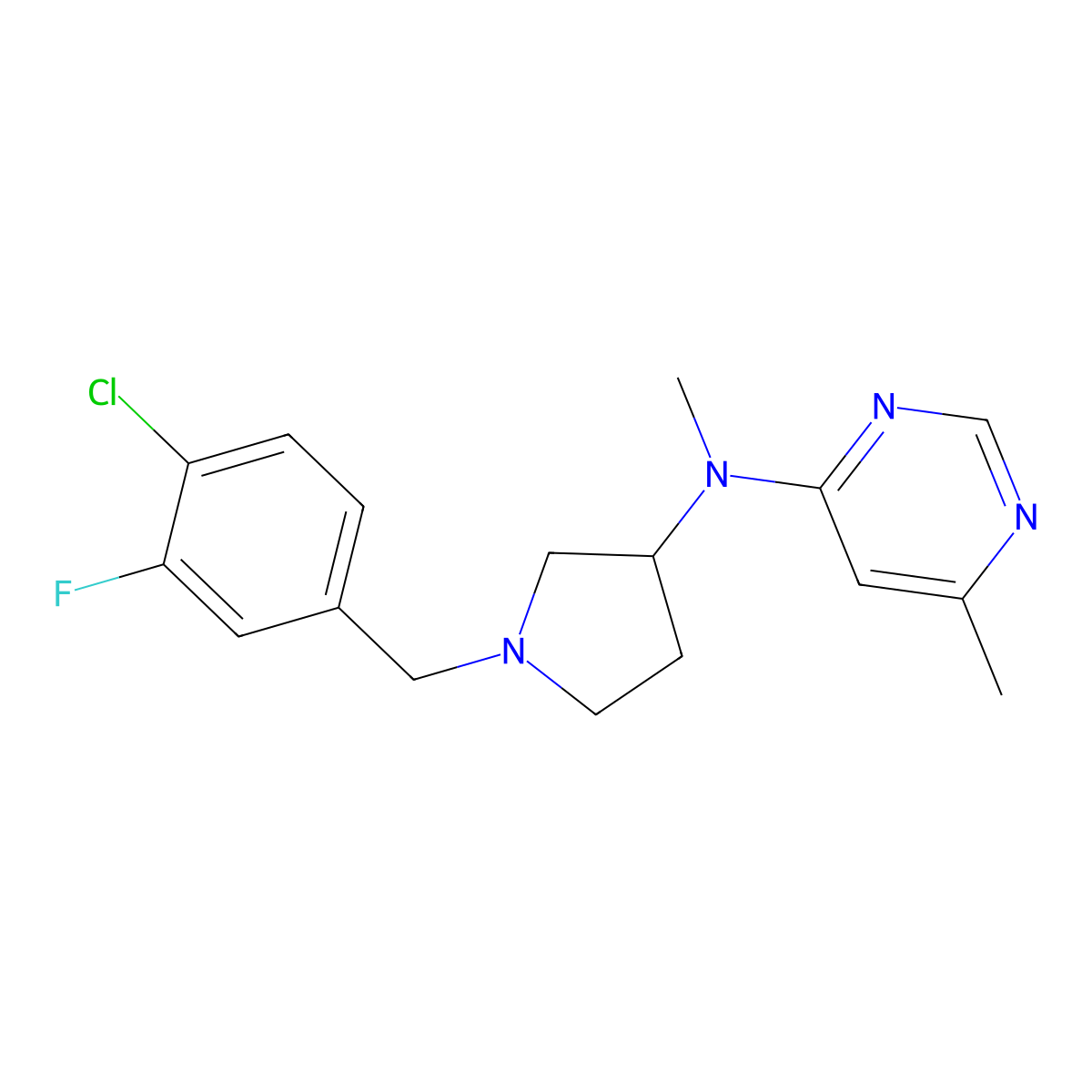 N-{1-[(4-chloro-3-fluorophenyl)methyl]pyrrolidin-3-yl}-N,6-dimethylpyrimidin-4-amine molecular structure, CAS 3054536-58-9
