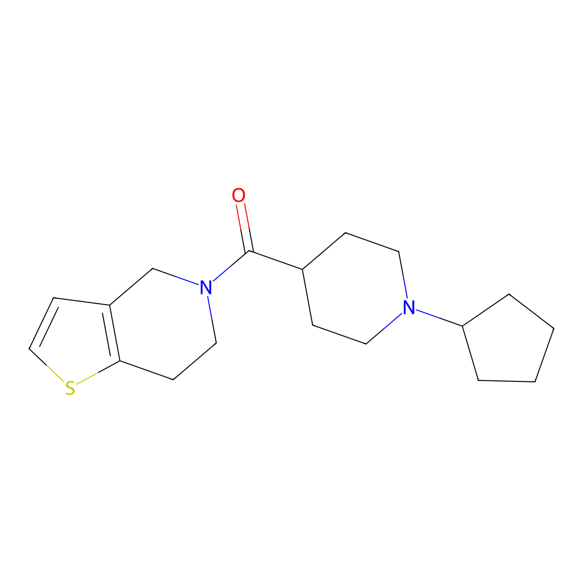 1-cyclopentyl-4-{4H,5H,6H,7H-thieno[3,2-c]pyridine-5-carbonyl}piperidine molecular structure, CAS 3054536-66-9