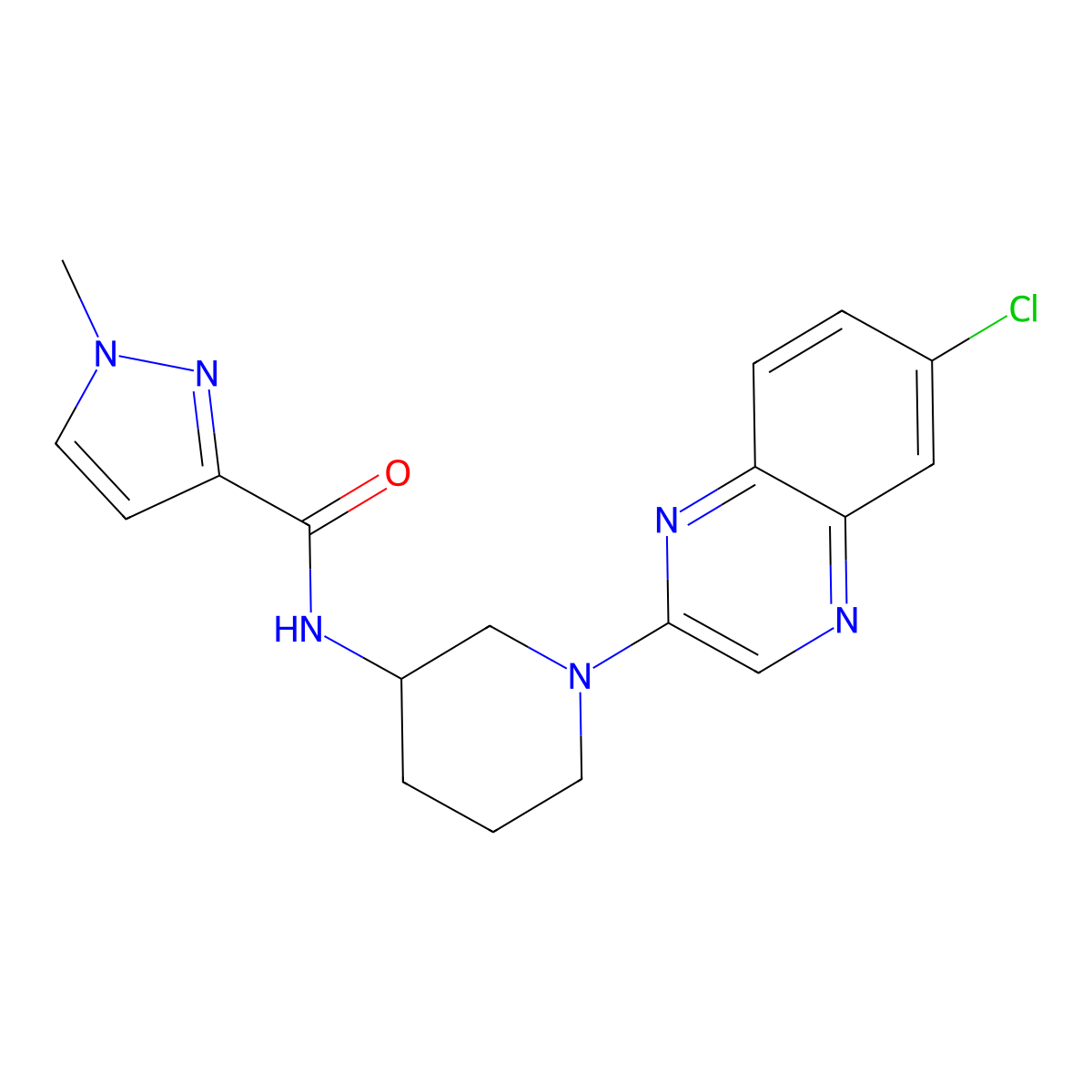 N-[1-(6-chloroquinoxalin-2-yl)piperidin-3-yl]-1-methyl-1H-pyrazole-3-carboxamide molecular structure, CAS 3054536-67-0
