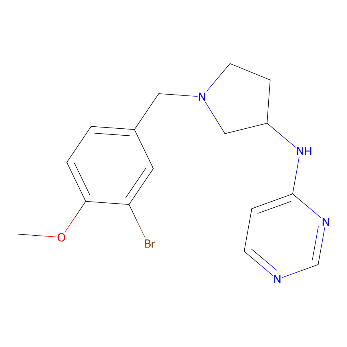 N-{1-[(3-bromo-4-methoxyphenyl)methyl]pyrrolidin-3-yl}pyrimidin-4-amine molecular structure, CAS 3054536-69-2