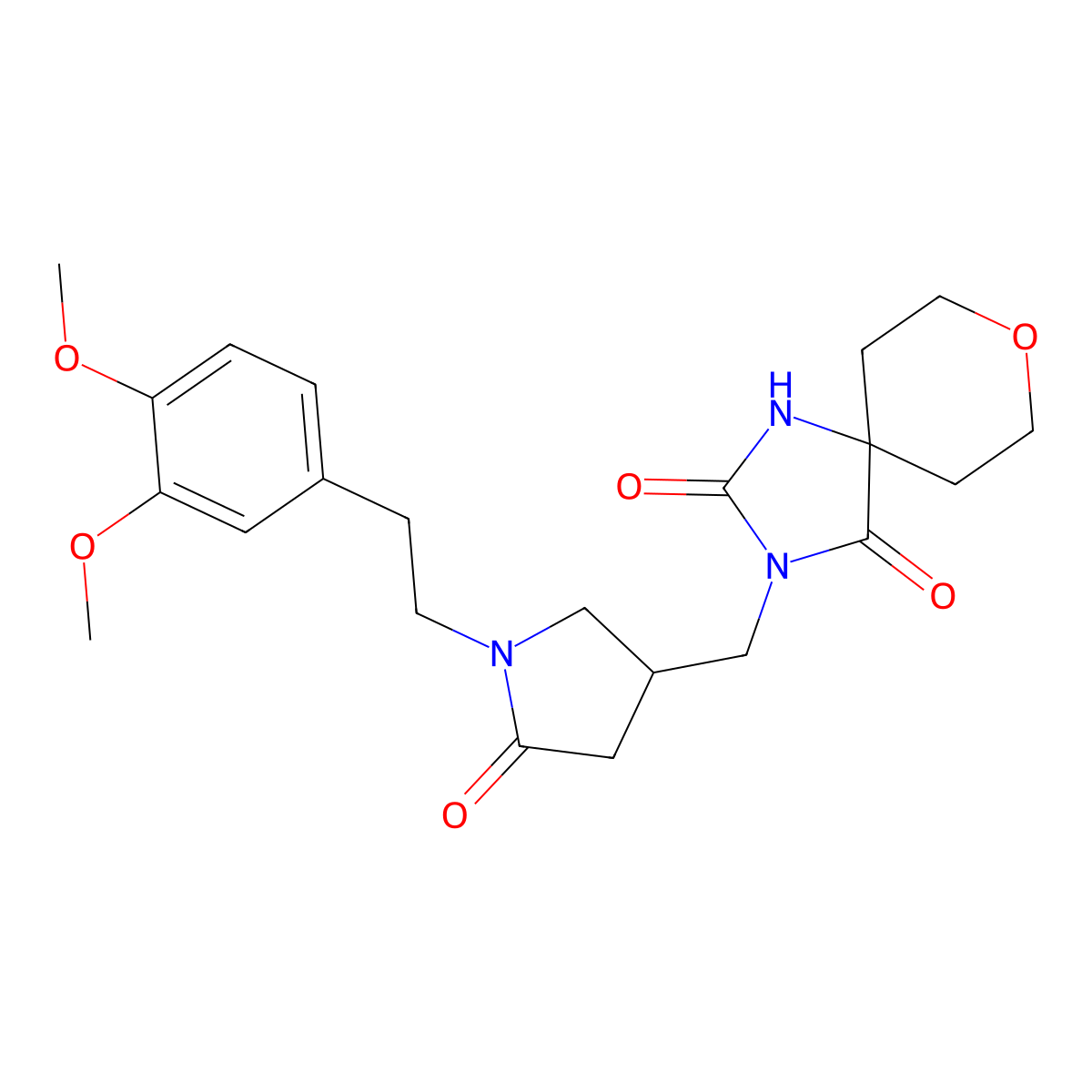 3-({1-[2-(3,4-Dimethoxyphenyl)ethyl]-5-oxopyrrolidin-3-yl}methyl)-8-oxa-1,3-diazaspiro[4.5]decane-2,4-dione molecular structure, CAS 3054536-72-7