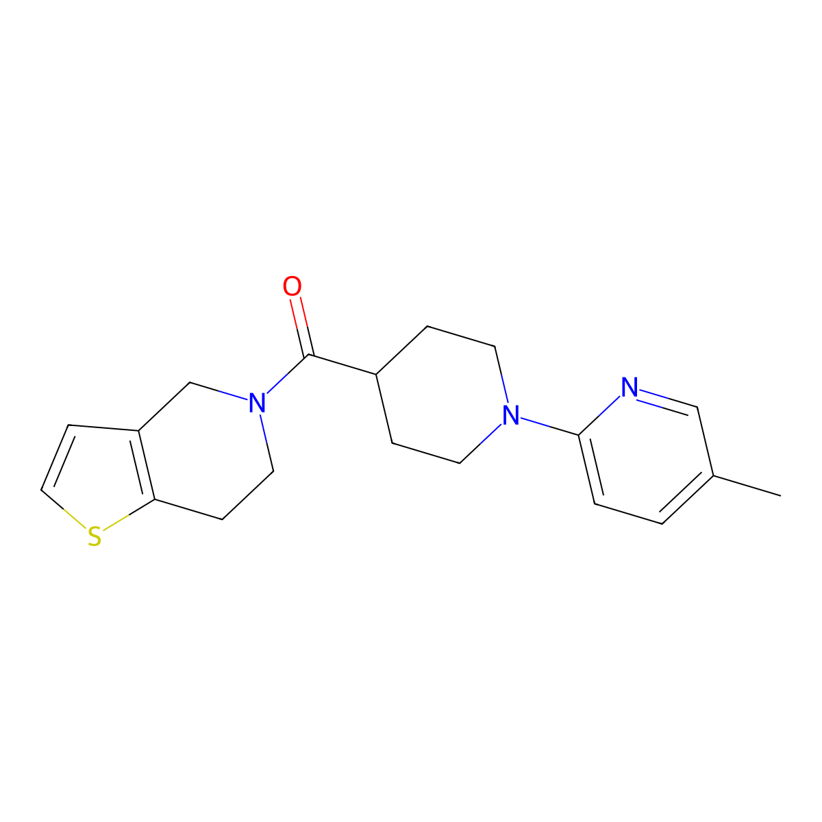 5-methyl-2-(4-{4H,5H,6H,7H-thieno[3,2-c]pyridine-5-carbonyl}piperidin-1-yl)pyridine molecular structure, CAS 3054536-73-8