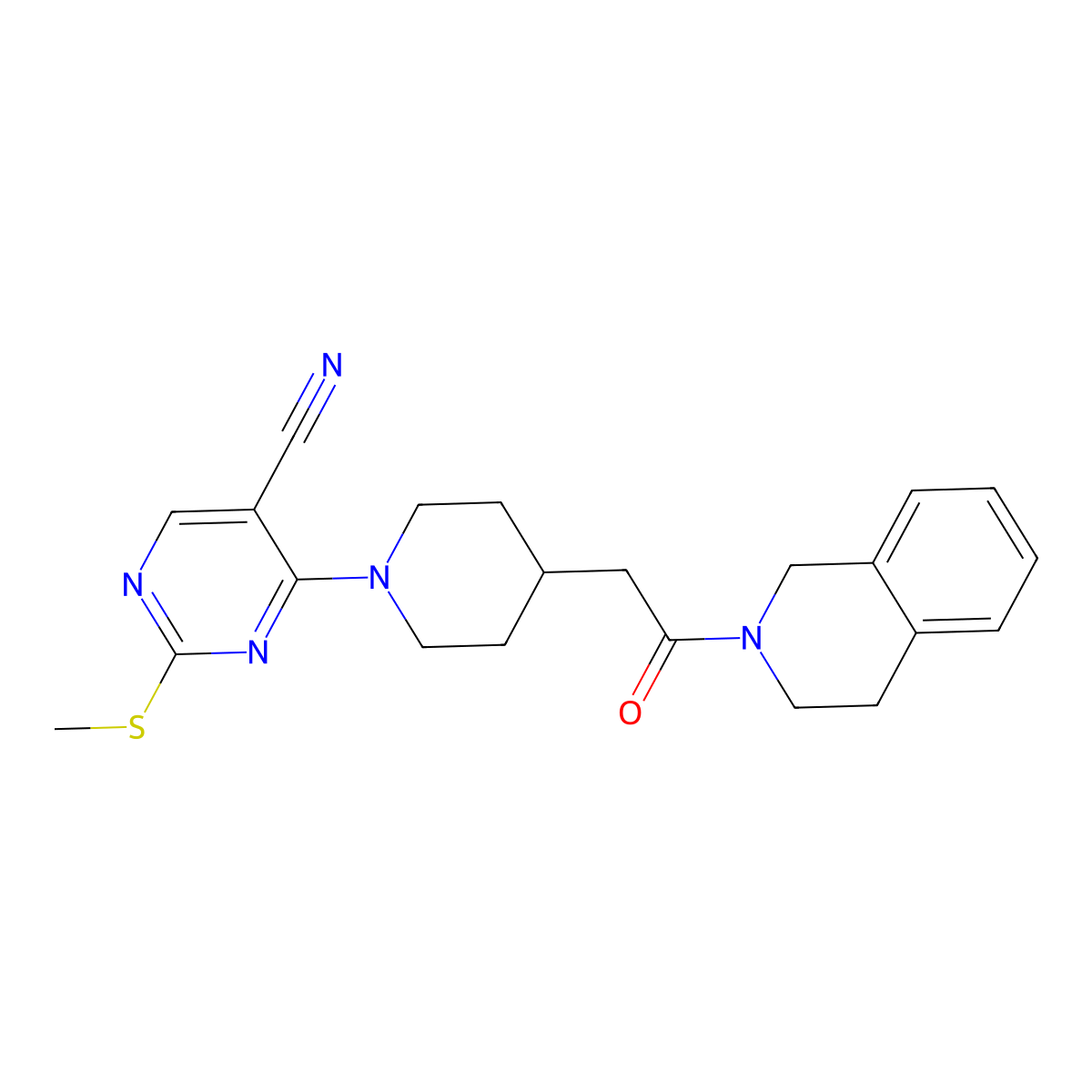 2-(Methylsulfanyl)-4-{4-[2-oxo-2-(1,2,3,4-tetrahydroisoquinolin-2-yl)ethyl]piperidin-1-yl}pyrimidine-5-carbonitrile molecular structure, CAS 3054536-80-7