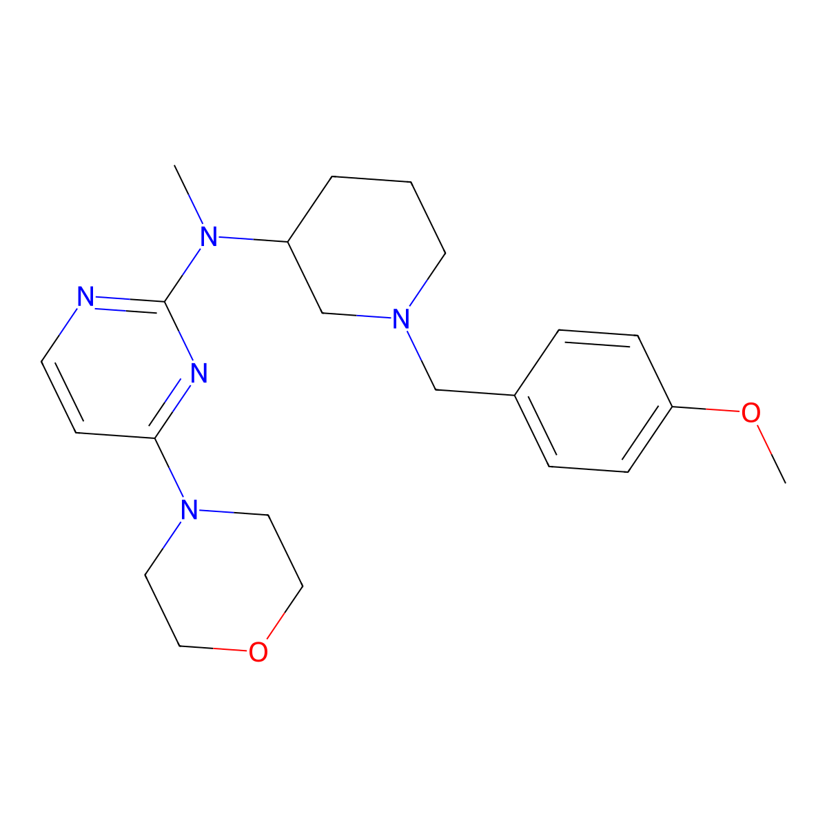 N-{1-[(4-methoxyphenyl)methyl]piperidin-3-yl}-N-methyl-4-(morpholin-4-yl)pyrimidin-2-amine molecular structure, CAS 3054536-84-1