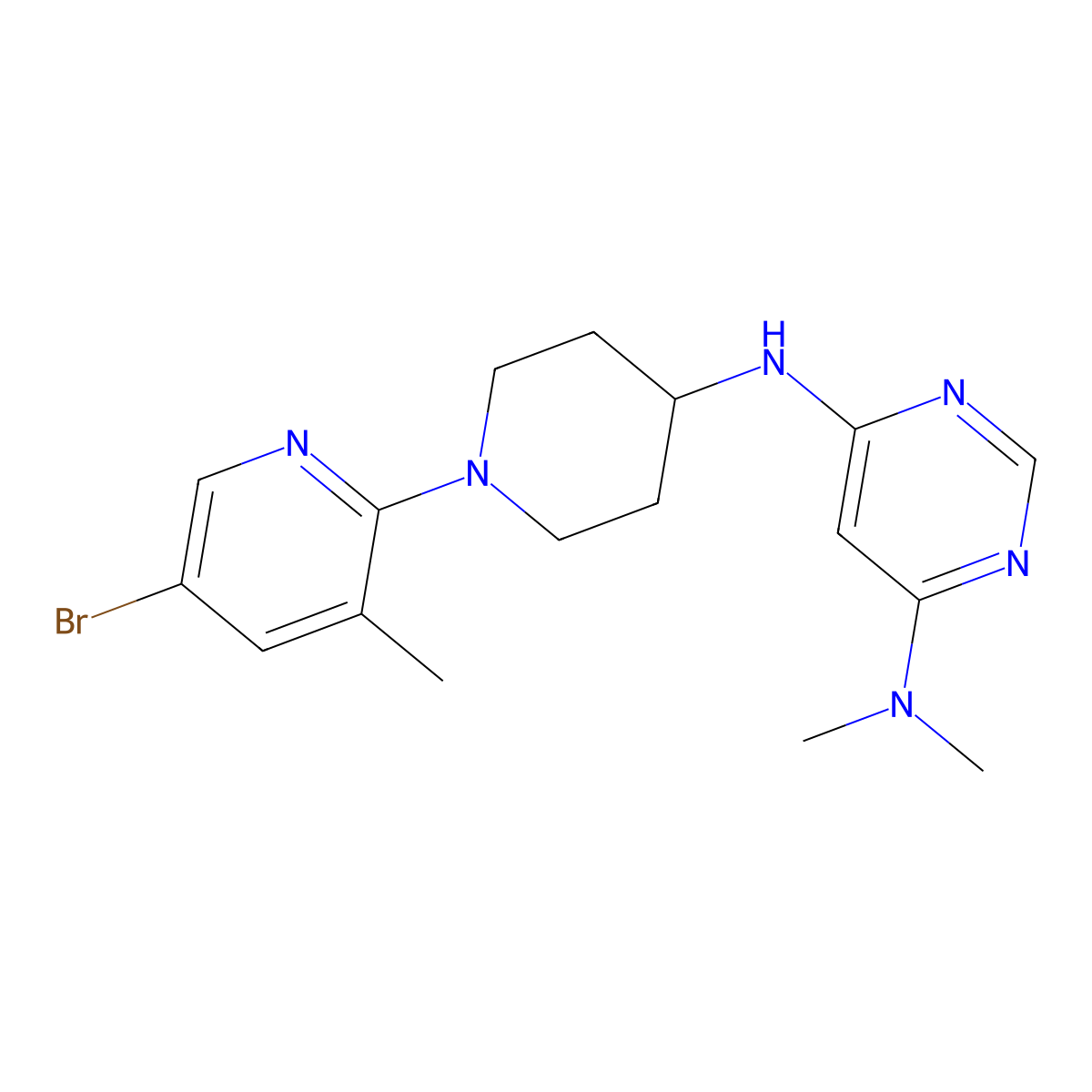 N6-[1-(5-bromo-3-methylpyridin-2-yl)piperidin-4-yl]-N4,N4-dimethylpyrimidine-4,6-diamine molecular structure, CAS 3054536-89-6