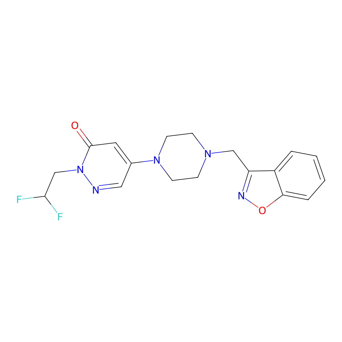 5-{4-[(1,2-Benzoxazol-3-yl)methyl]piperazin-1-yl}-2-(2,2-difluoroethyl)-2,3-dihydropyridazin-3-one molecular structure, CAS 3054536-90-9