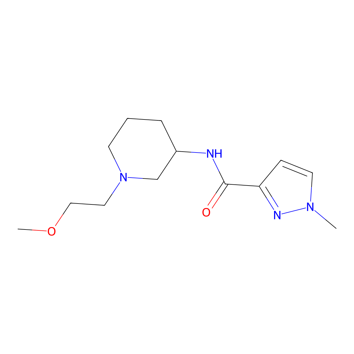 N-[1-(2-methoxyethyl)piperidin-3-yl]-1-methyl-1H-pyrazole-3-carboxamide molecular structure, CAS 3054536-96-5