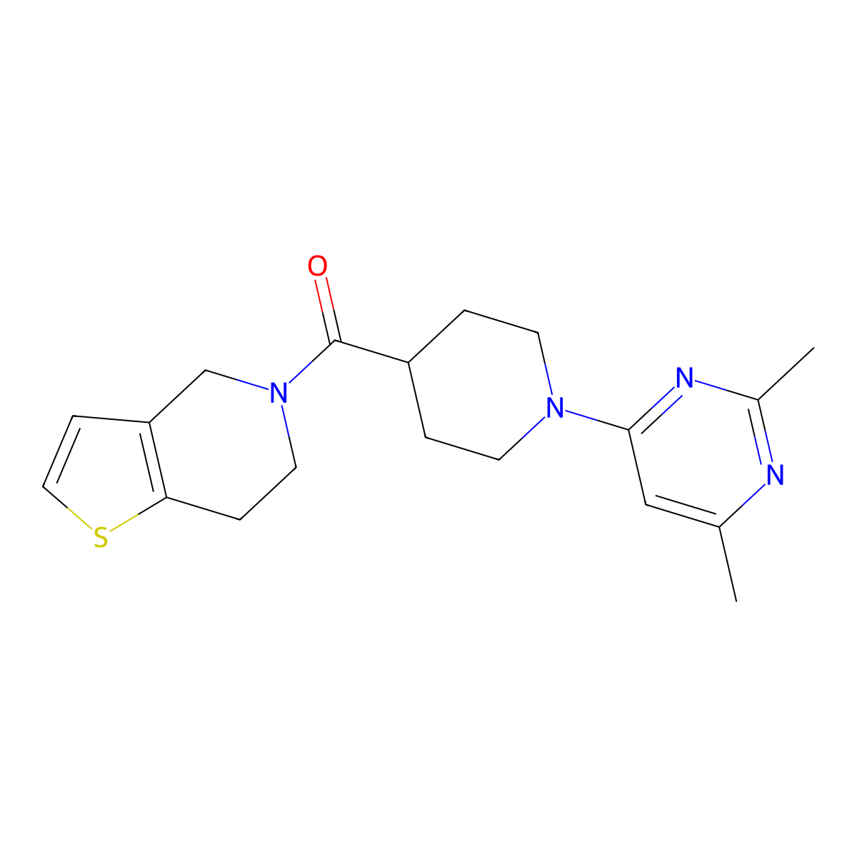 2,4-dimethyl-6-(4-{4H,5H,6H,7H-thieno[3,2-c]pyridine-5-carbonyl}piperidin-1-yl)pyrimidine molecular structure, CAS 3054537-05-9