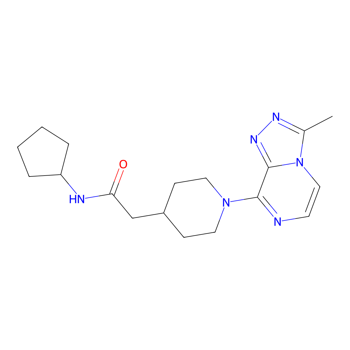 N-cyclopentyl-2-(1-{3-methyl-[1,2,4]triazolo[4,3-a]pyrazin-8-yl}piperidin-4-yl)acetamide molecular structure, CAS 3054537-10-6