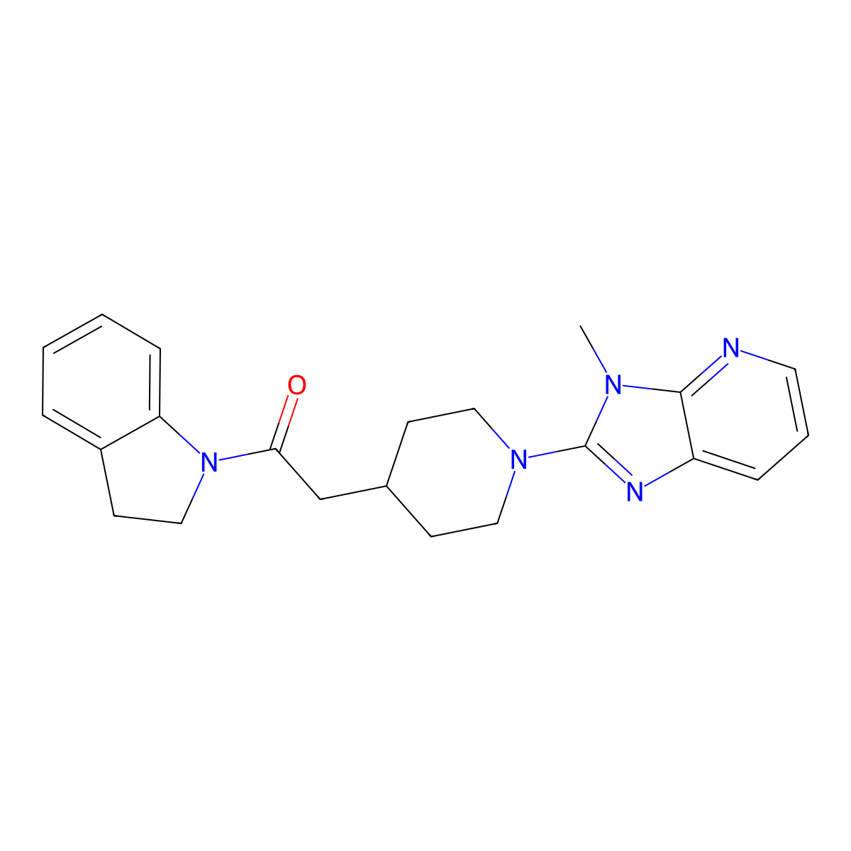 1-(2,3-dihydro-1H-indol-1-yl)-2-(1-{3-methyl-3H-imidazo[4,5-b]pyridin-2-yl}piperidin-4-yl)ethan-1-one molecular structure, CAS 3054537-13-9