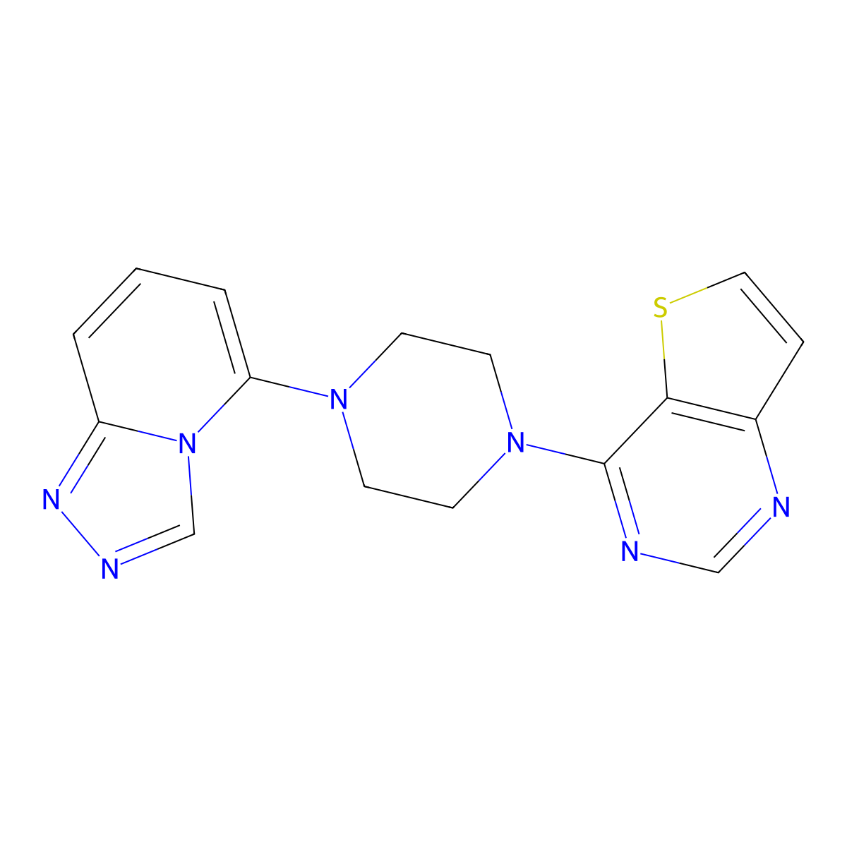 1-{Thieno[3,2-d]pyrimidin-4-yl}-4-{[1,2,4]triazolo[4,3-a]pyridin-5-yl}piperazine molecular structure, CAS 3054537-18-4