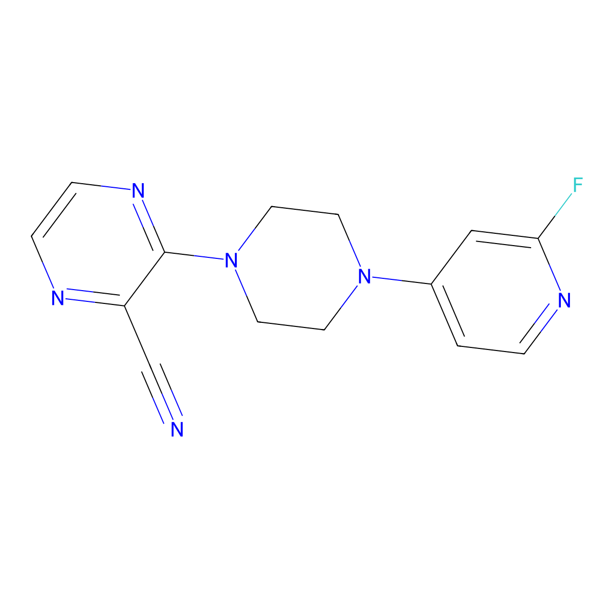 3-[4-(2-Fluoropyridin-4-yl)piperazin-1-yl]pyrazine-2-carbonitrile molecular structure, CAS 3054537-19-5