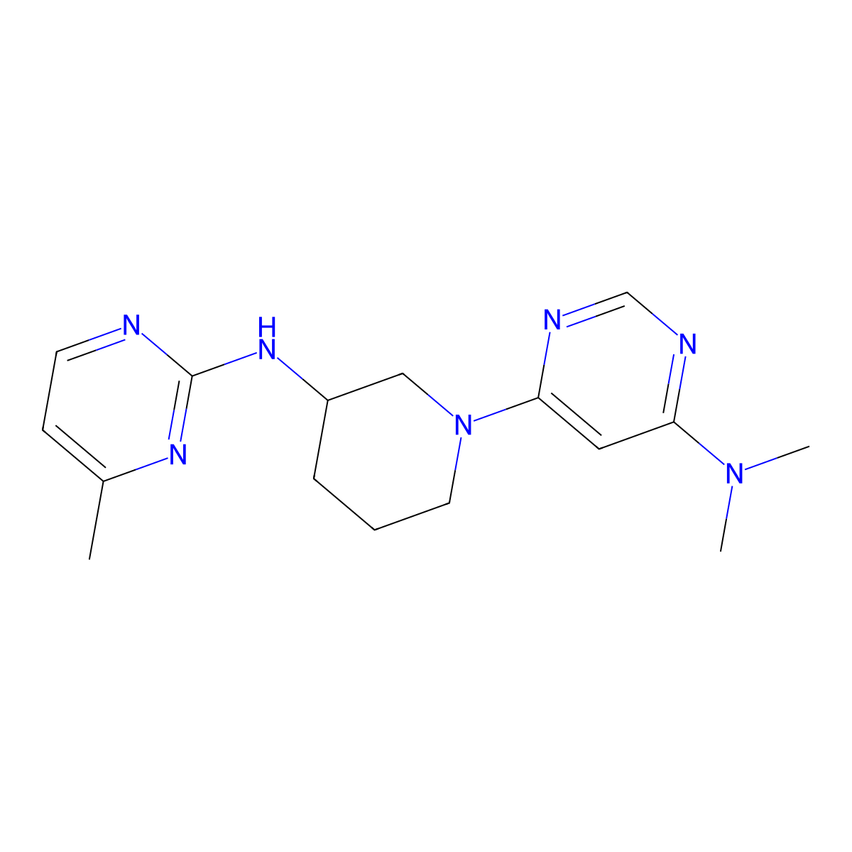 N,N-dimethyl-6-{3-[(4-methylpyrimidin-2-yl)amino]piperidin-1-yl}pyrimidin-4-amine molecular structure, CAS 3054537-22-0