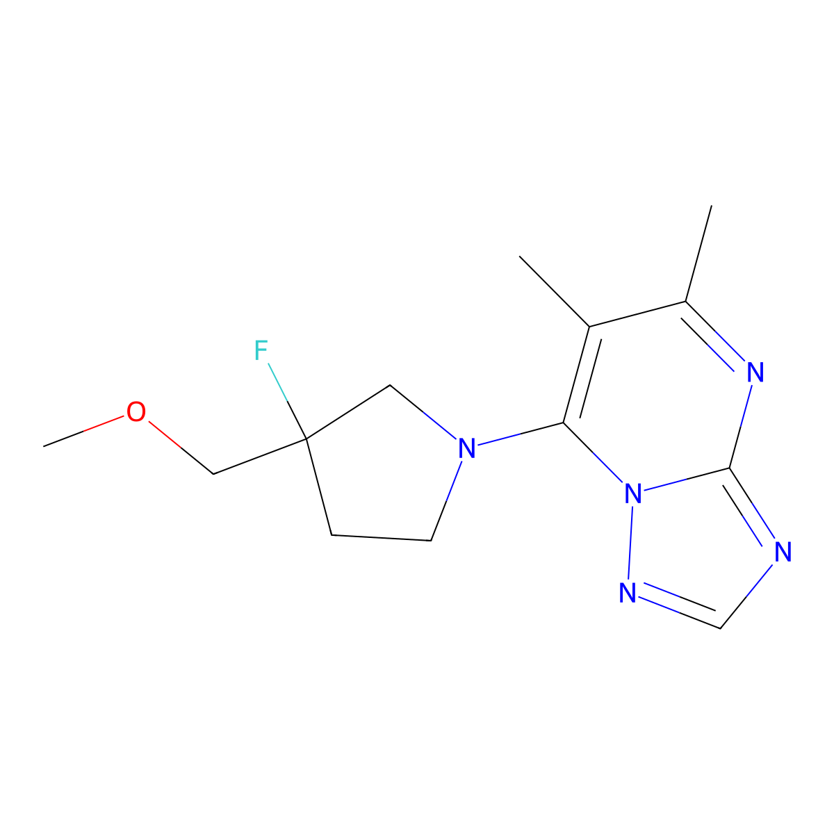 1-{5,6-Dimethyl-[1,2,4]triazolo[1,5-a]pyrimidin-7-yl}-3-fluoro-3-(methoxymethyl)pyrrolidine molecular structure, CAS 3054537-26-4