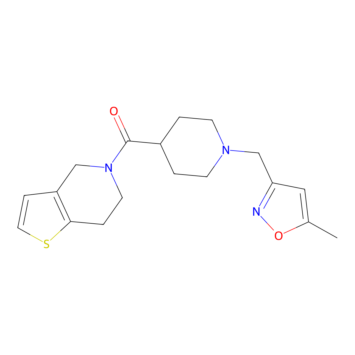 1-[(5-methyl-1,2-oxazol-3-yl)methyl]-4-{4H,5H,6H,7H-thieno[3,2-c]pyridine-5-carbonyl}piperidine molecular structure, CAS 3054537-31-1