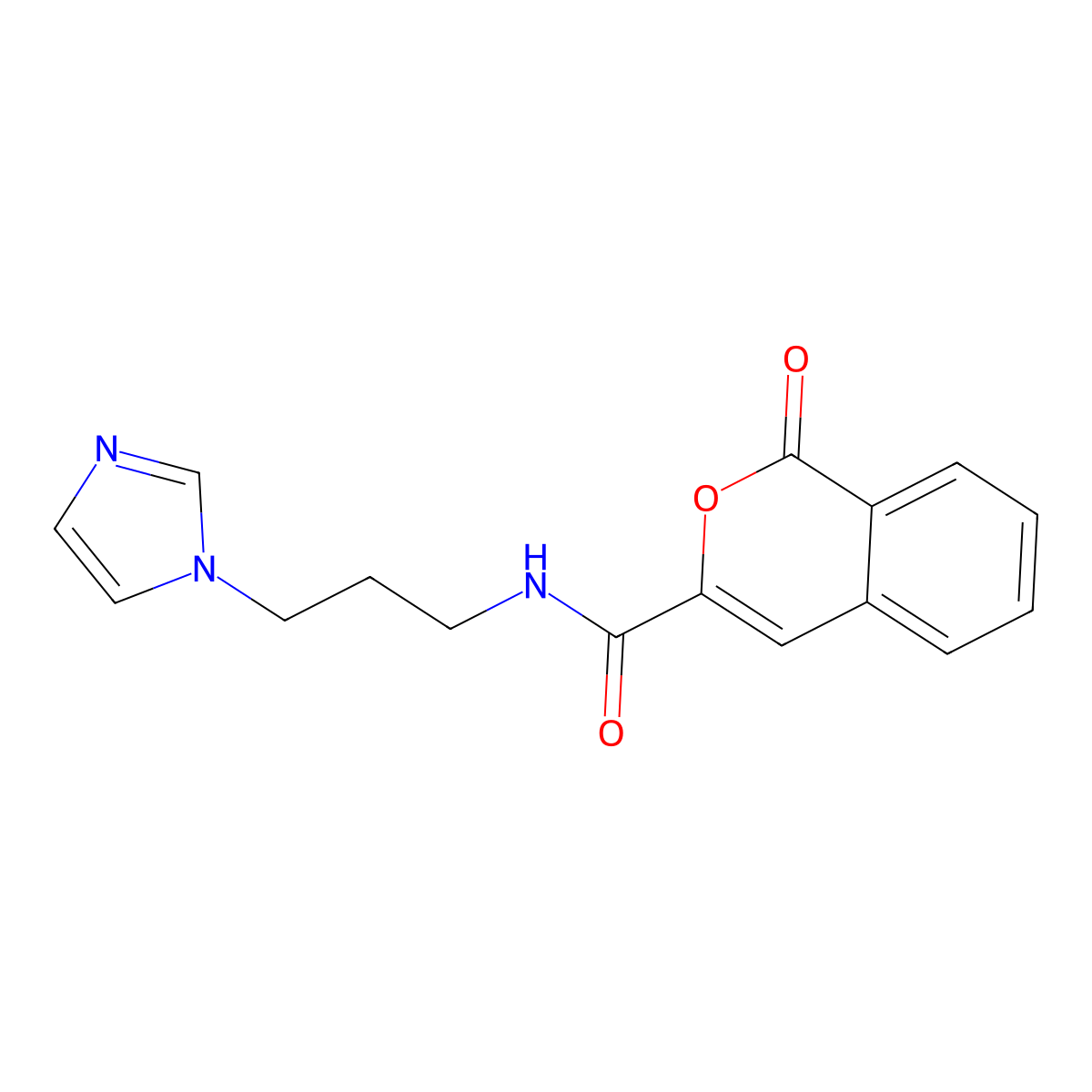 N-(3-imidazol-1-ylpropyl)-1-oxoisochromene-3-carboxamide molecular structure, CAS 3054537-34-4
