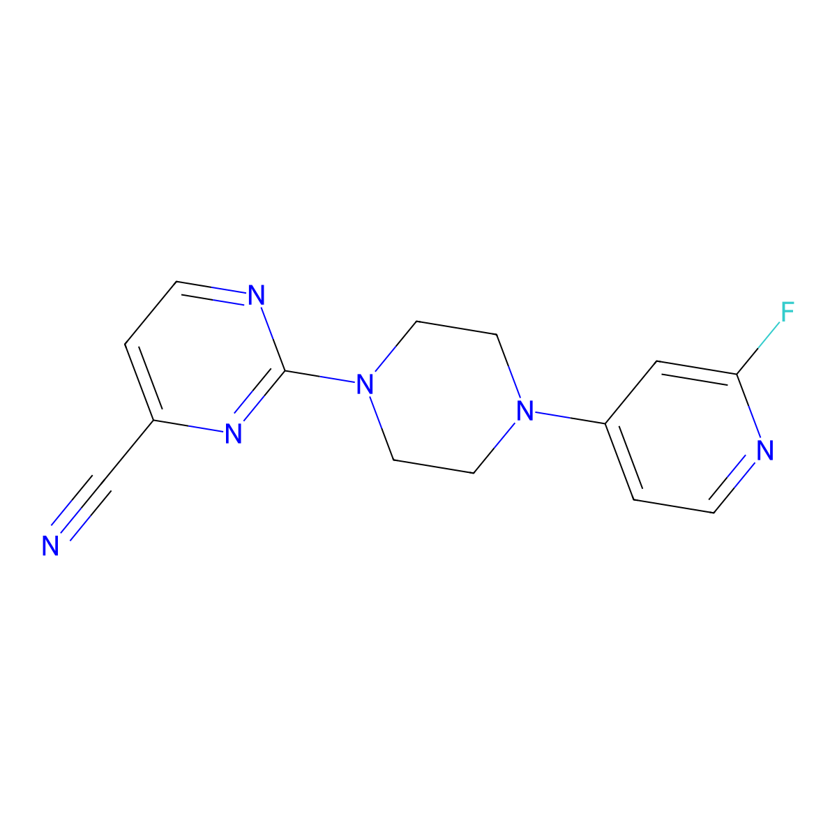 2-[4-(2-Fluoropyridin-4-yl)piperazin-1-yl]pyrimidine-4-carbonitrile molecular structure, CAS 3054537-37-7