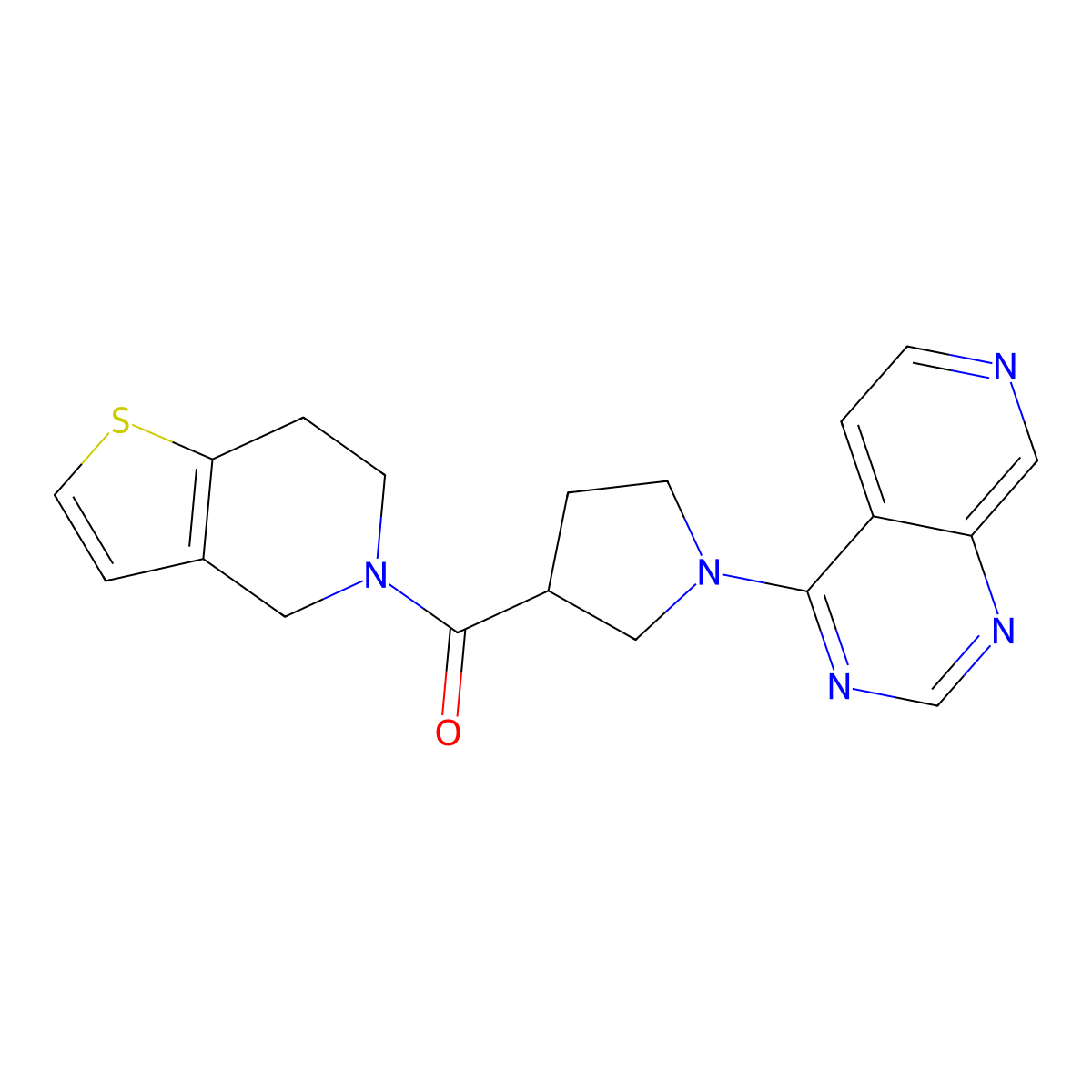 1-{pyrido[3,4-d]pyrimidin-4-yl}-3-{4H,5H,6H,7H-thieno[3,2-c]pyridine-5-carbonyl}pyrrolidine molecular structure, CAS 3054537-39-9