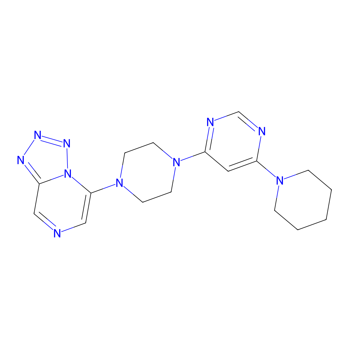 4-(Piperidin-1-yl)-6-(4-{[1,2,3,4]tetrazolo[1,5-a]pyrazin-5-yl}piperazin-1-yl)pyrimidine molecular structure, CAS 3054537-44-6