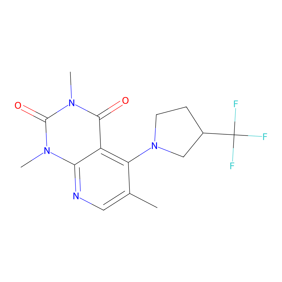 1,3,6-trimethyl-5-[3-(trifluoromethyl)pyrrolidin-1-yl]-1H,2H,3H,4H-pyrido[2,3-d]pyrimidine-2,4-dione molecular structure, CAS 3054537-46-8