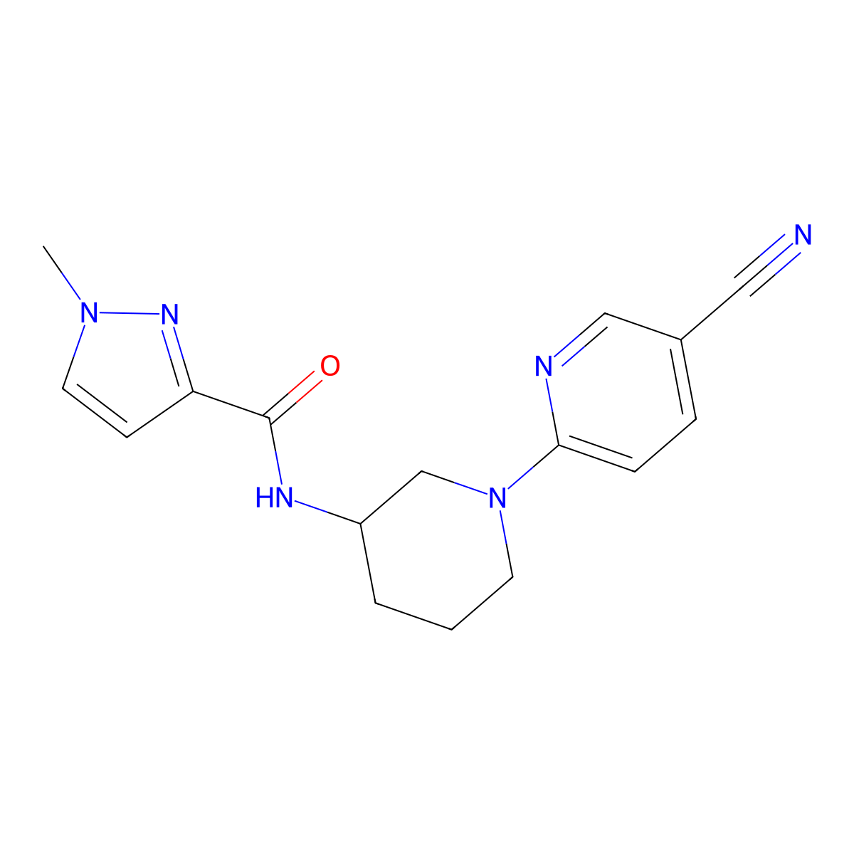 N-[1-(5-cyanopyridin-2-yl)piperidin-3-yl]-1-methyl-1H-pyrazole-3-carboxamide molecular structure, CAS 3054537-50-4