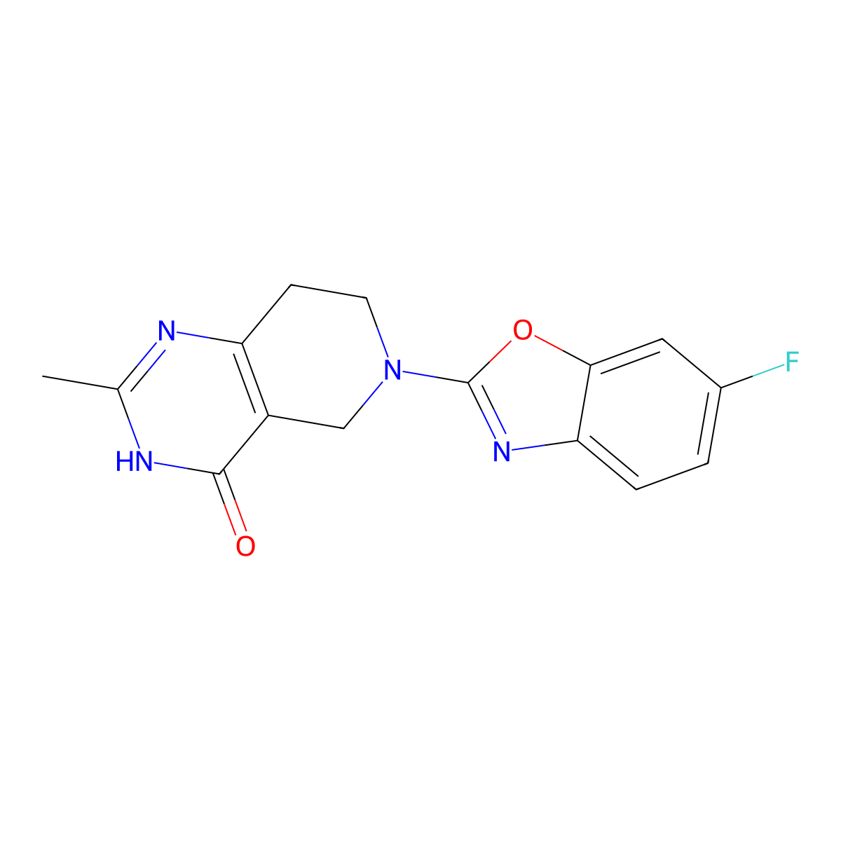 6-(6-fluoro-1,3-benzoxazol-2-yl)-2-methyl-3H,4H,5H,6H,7H,8H-pyrido[4,3-d]pyrimidin-4-one molecular structure, CAS 3054537-53-7