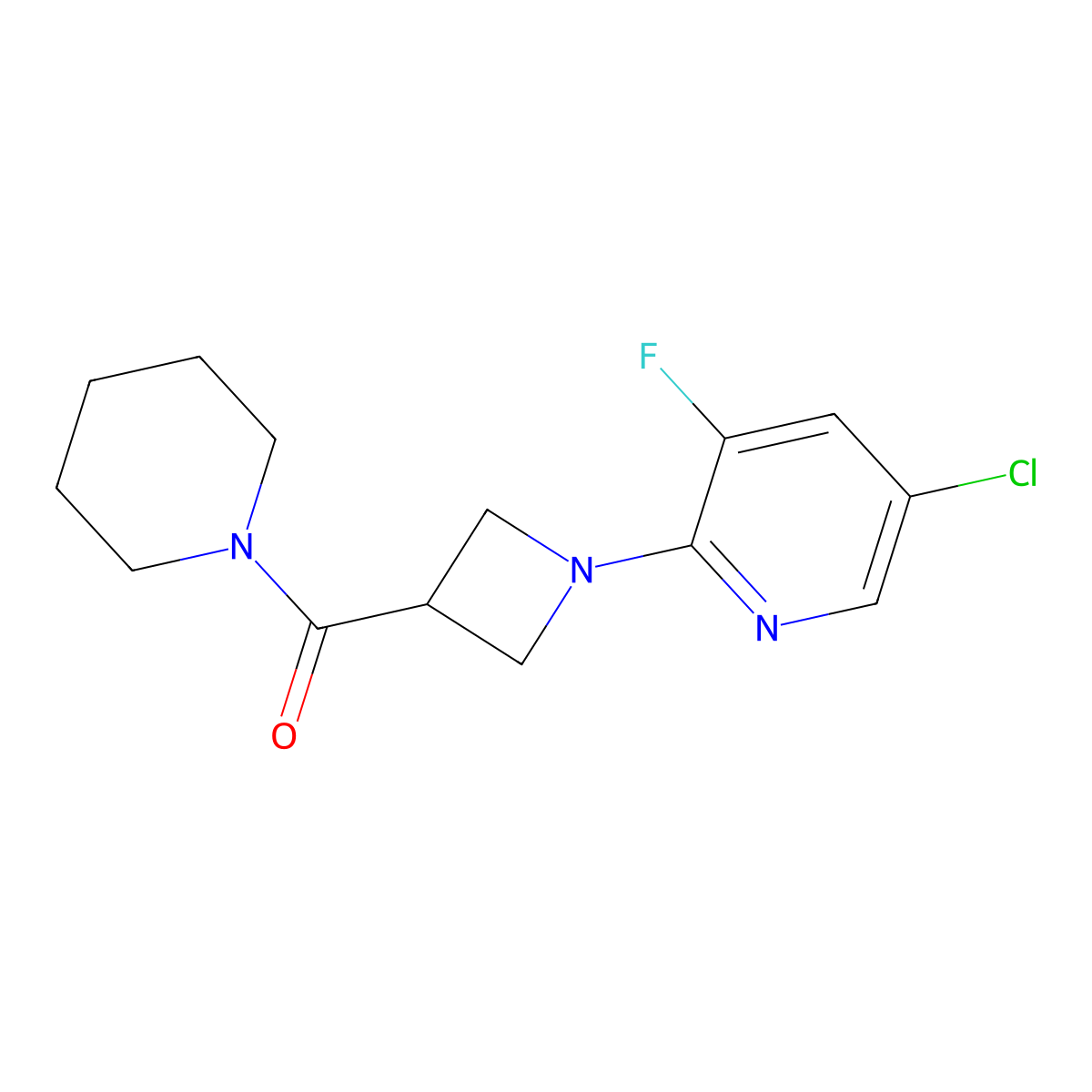 5-Chloro-3-fluoro-2-[3-(piperidine-1-carbonyl)azetidin-1-yl]pyridine molecular structure, CAS 3054537-54-8