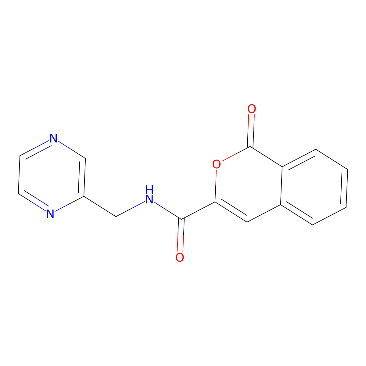 1-oxo-N-[(pyrazin-2-yl)methyl]-1H-isochromene-3-carboxamide molecular structure, CAS 3054537-58-2
