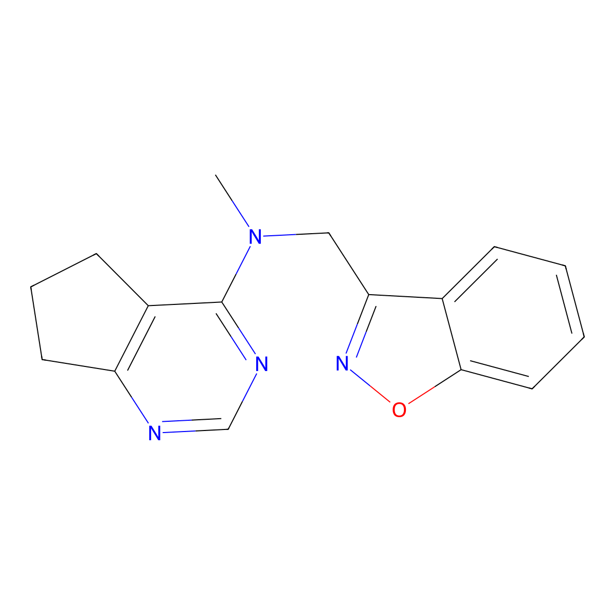 N-[(1,2-benzoxazol-3-yl)methyl]-N-methyl-5H,6H,7H-cyclopenta[d]pyrimidin-4-amine molecular structure, CAS 3054537-59-3