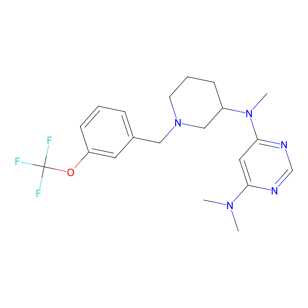 N4,N4,N6-trimethyl-N6-(1-{[3-(trifluoromethoxy)phenyl]methyl}piperidin-3-yl)pyrimidine-4,6-diamine molecular structure, CAS 3054537-60-6
