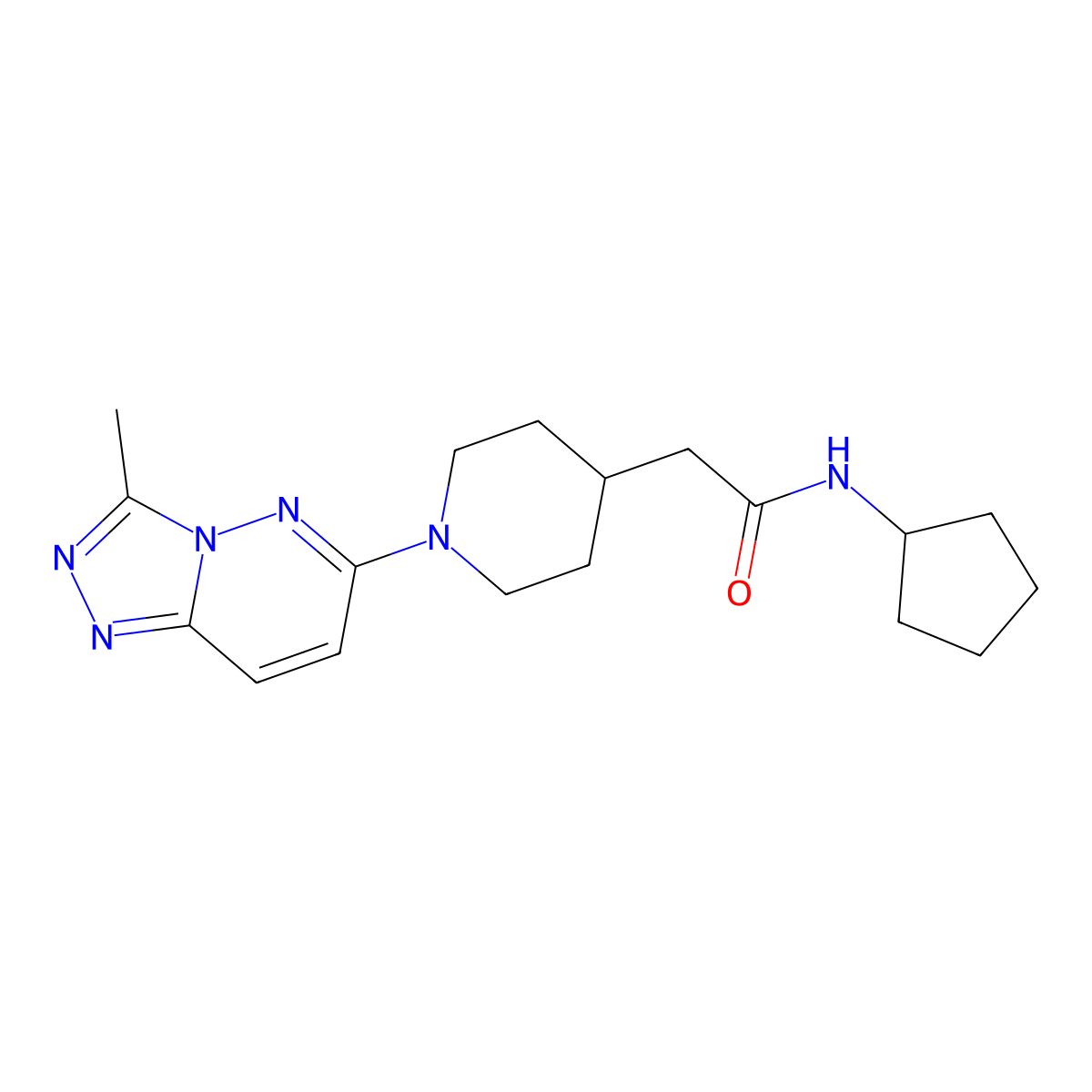 N-cyclopentyl-2-(1-{3-methyl-[1,2,4]triazolo[4,3-b]pyridazin-6-yl}piperidin-4-yl)acetamide molecular structure, CAS 3054537-62-8