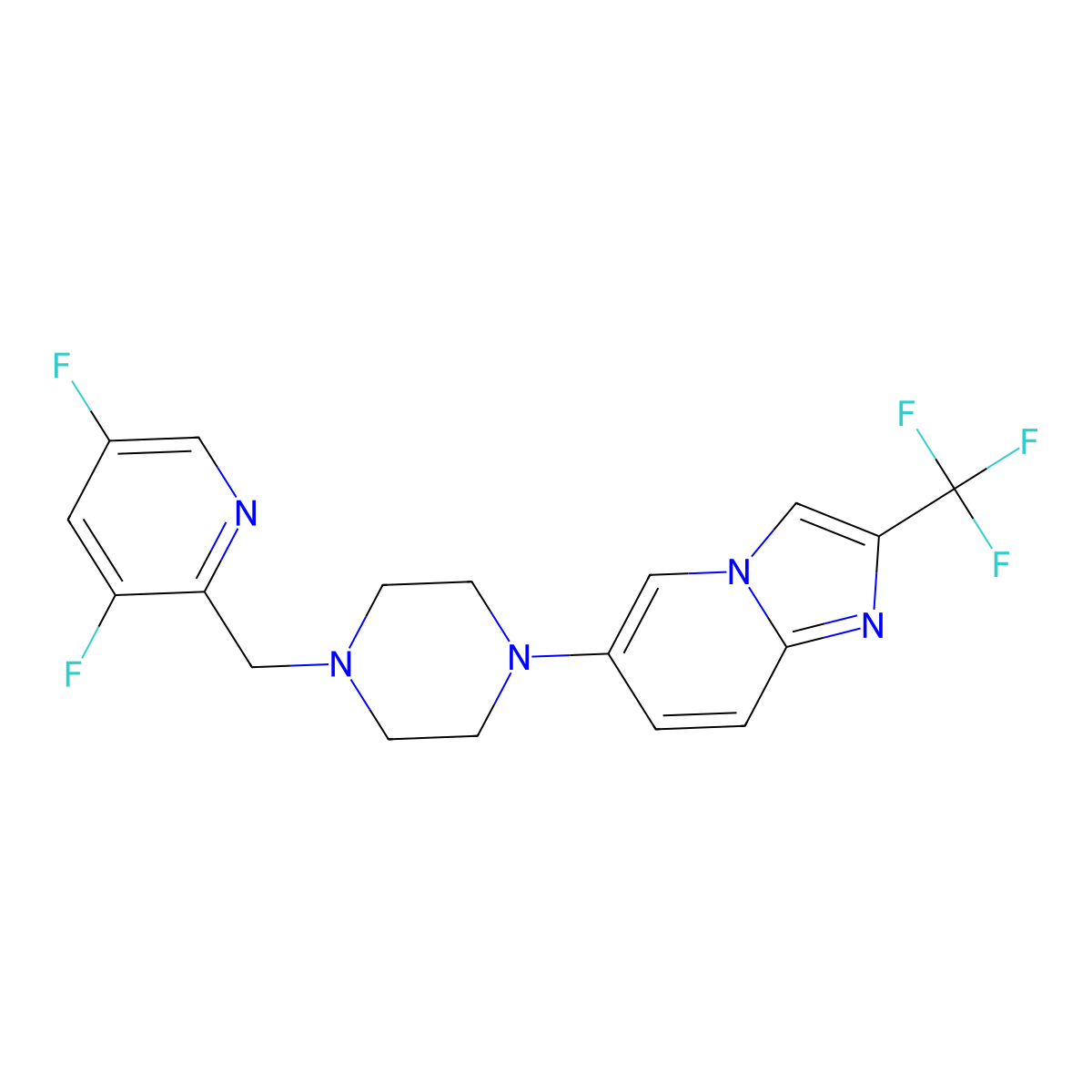 1-[(3,5-Difluoropyridin-2-yl)methyl]-4-[2-(trifluoromethyl)imidazo[1,2-a]pyridin-6-yl]piperazine molecular structure, CAS 3054537-65-1