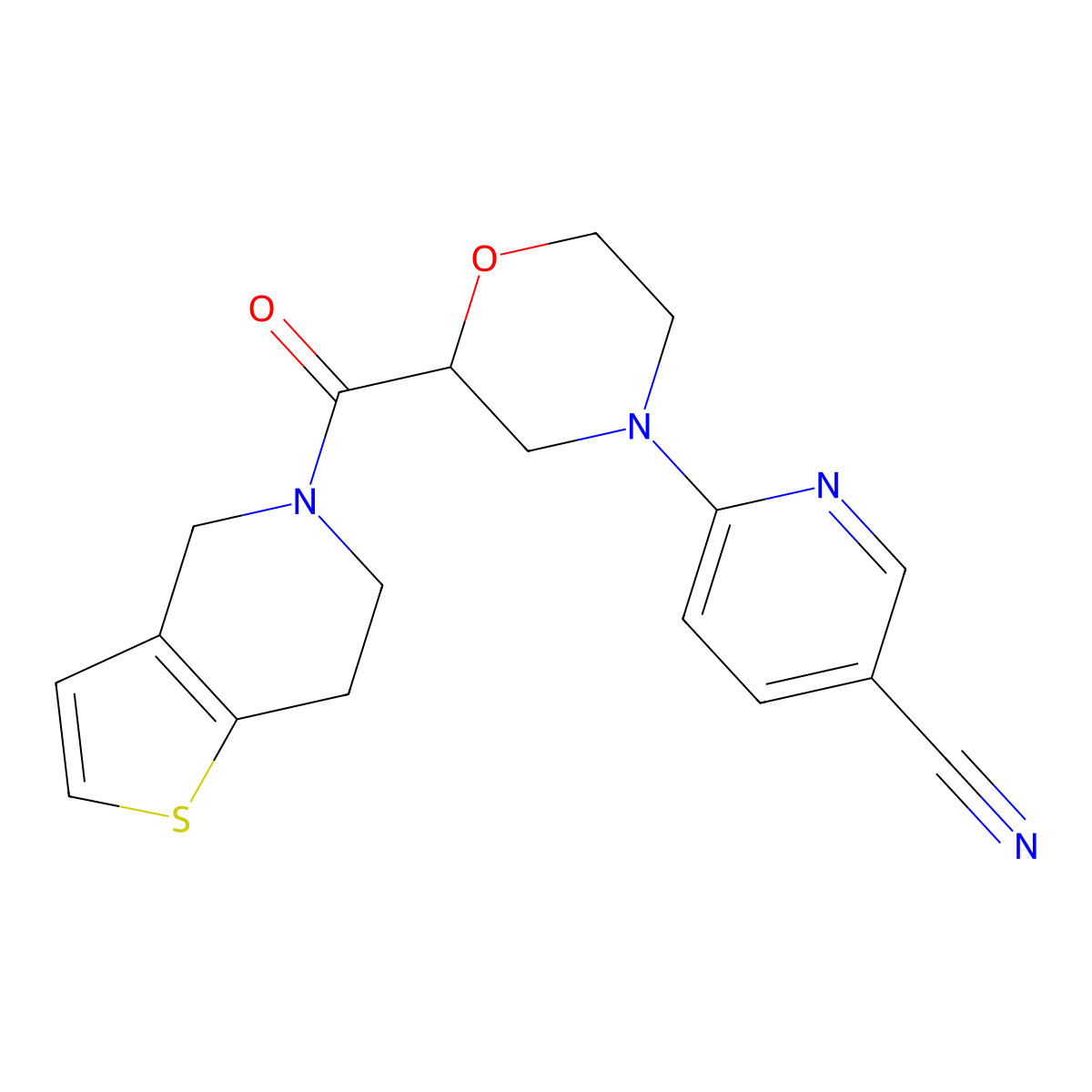 6-(2-{4H,5H,6H,7H-thieno[3,2-c]pyridine-5-carbonyl}morpholin-4-yl)pyridine-3-carbonitrile molecular structure, CAS 3054537-67-3